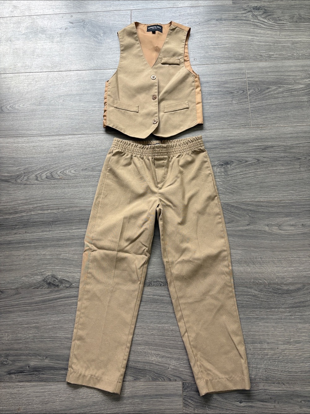 Kenneth Cole Boys 2-Piece Dress Vest & Pants Set | Size 4T | Classic Tan